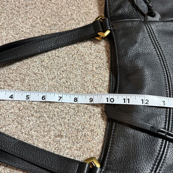 Oryany black supple leather braided drawstring tassel sides slouchy hobo bag - Picture 10 of 13